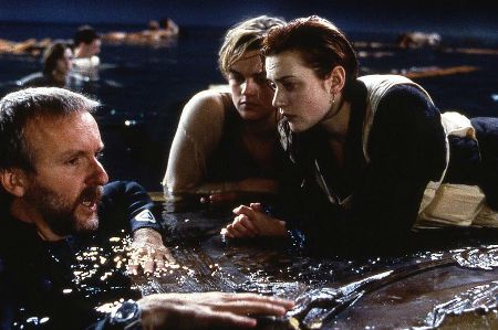 James during the filming of Titanic alongside Leonardo DiCaprio and Kate Winslet Image Source: Screen Crush